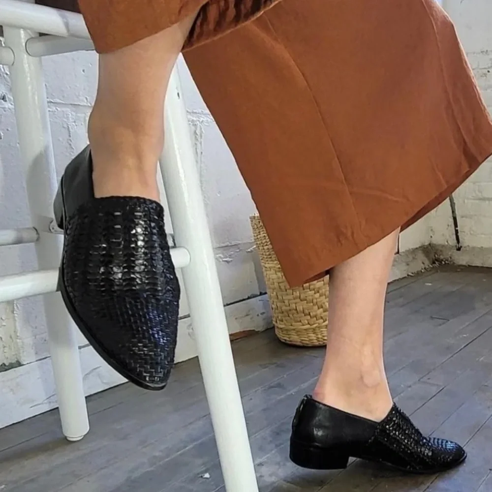 Salt+Umber Alicante loafer black Leather Woven Loafers- Sz. 11 women NEW!